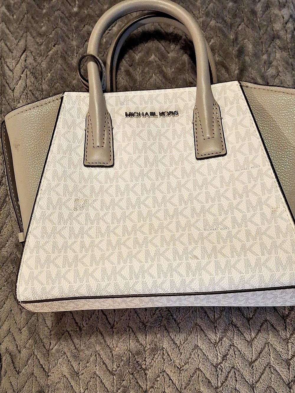 Michael Kors Mercer Gallery Medium Logo Satchel Tote White & Gray
